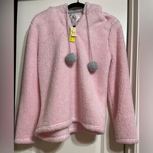 **New Pj Couture Pink and Gray Top Super Soft, Cowl Neck Sweater with Pom-Poms**